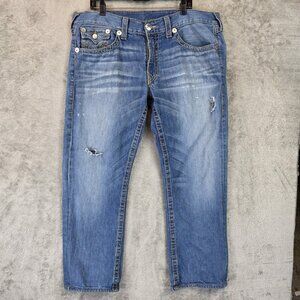 True Religion Ricky Big T Jeans Mens 34 Distressed Straight Leg Made USA Denim